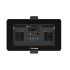 iBox TPD Table Box, Anodized, With Pop-up Lid, 2xUniversal Power, 1xUSB A Charging, 1xVGA, 1x3.5mm Audio, 1xHDMI, 1xRJ45