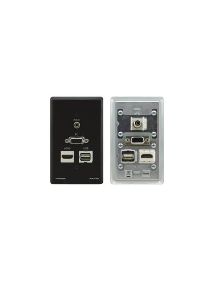 WXA-HU/US(B) Passive Pass–through Wall Plate, 15 Pin HD (F), HDMI (F), USB (F), 3.5mm (F), US, Black, Colour: Black