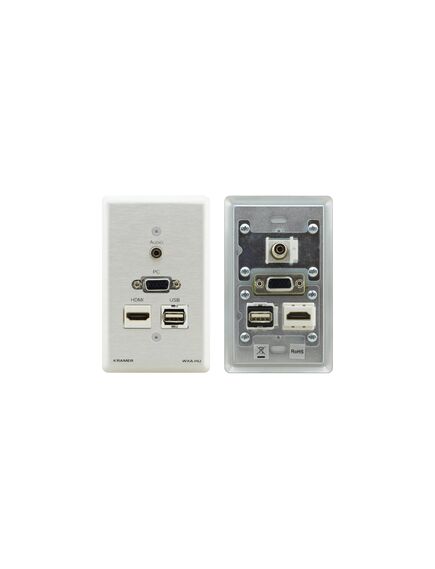 WXA-HU/US(BAL) Passive Pass–through Wall Plate, 15-Pin HD (F), HDMI (F), USB (F), 3.5mm (F), US, Black Sand, Colour: Silver