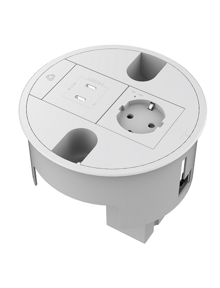 T-IN2-RND1(W) 2 Module Round Baseline Table In Grommet, White, Colour: White