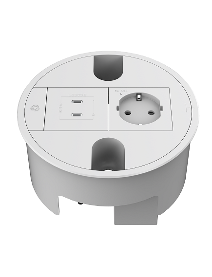 T-IN2-RND1(W) 2 Module Round Baseline Table In Grommet, White, Colour: White, 2 image