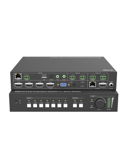 iSwitch 602 4K60 6X2 Presentation Switcher w/ HDMI and HDBaseT outputs, 2 image