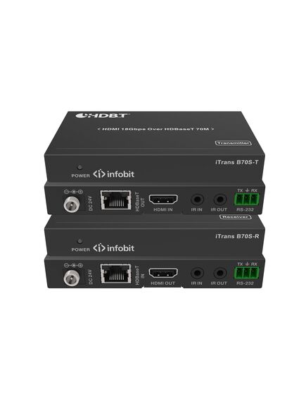 iTrans B70S-R HDBaseT Receiver, 1xIR, 1xHDBaseT, 18Gbps, 1A, 100 to 240V AC (Input), 12V DC (Output)