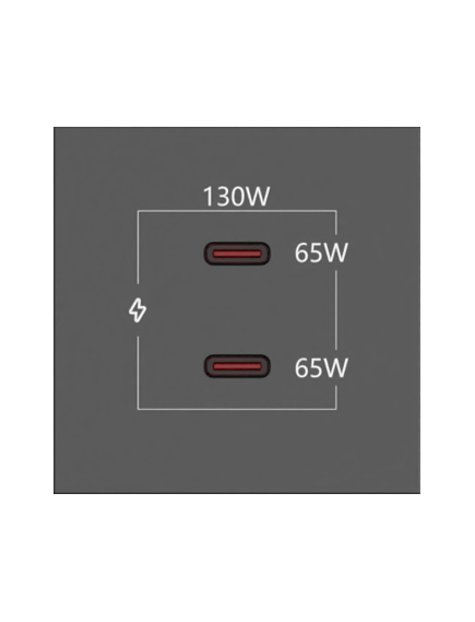 MC-2C130W(B) 2 Port USBC, Black, 2xUSB-C, 130W, Colour: Black