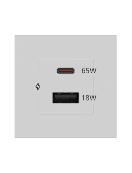 MC-C65W/A18W(W) USBC 65W Port + USBA 18W Port Connector Assembly, White, Colour: White