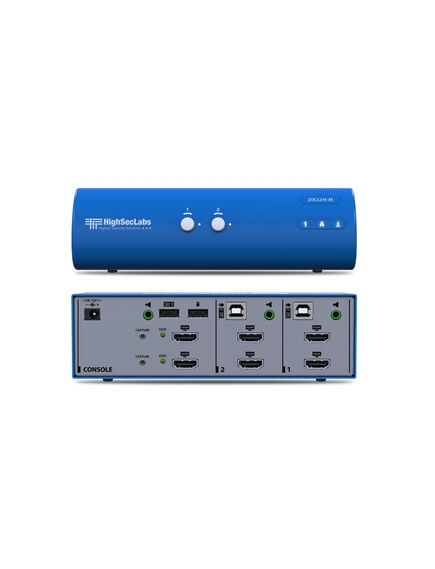 DK22H-M Secure DH KVM Switch, 2 Port, 8xHDMI Connectors, 4xUSB-B Connectors for Keyboard and Mouse, 4x3.5mm Mini Jacks